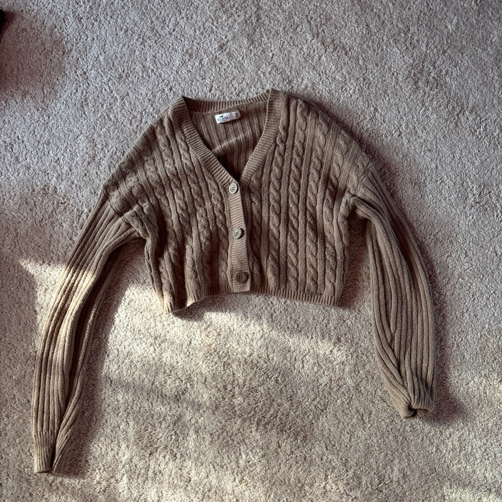 Hollister brown button crop knit sweater size medium